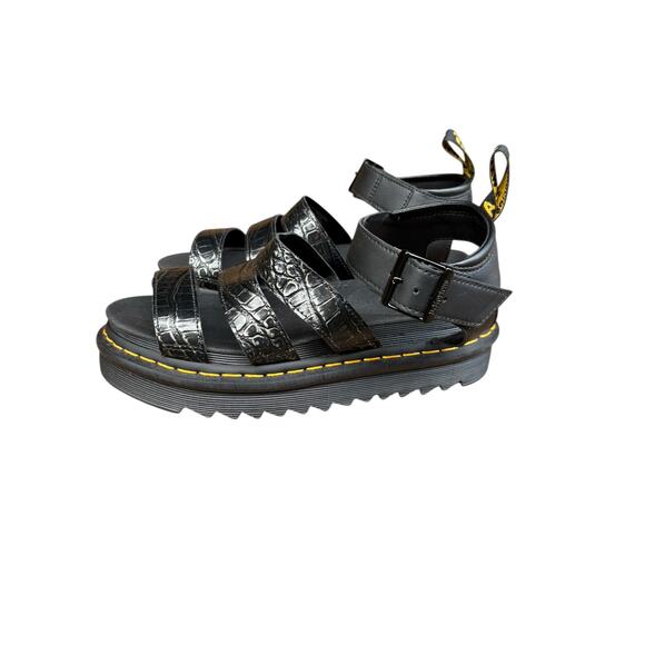 NWOT Dr. Marten's Blair Wild Croc Leather Embossed Gunmetal Strappy Sandal - 8 - Picture 2 of 9